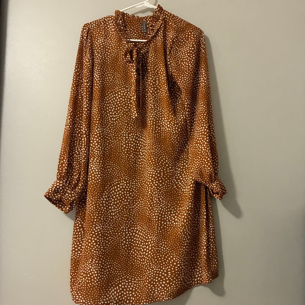 Massini Burnt Orange Long Sleeve Dress with White Dots